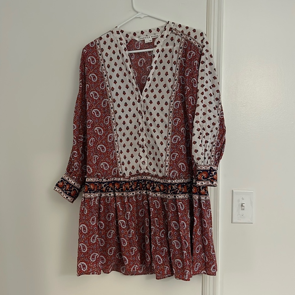 Veronica Beard Red and White Ruffled Tiered Sundress